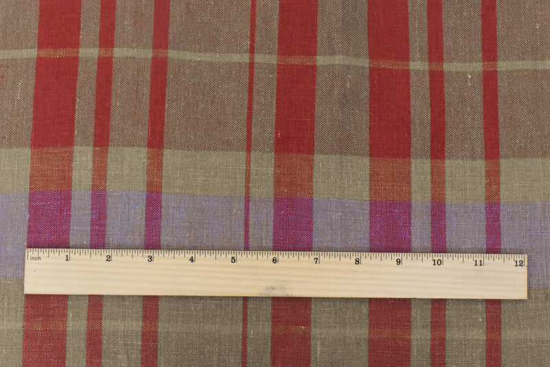 Rustic Red-Beige-Multi Cotton Woven Plaid Madras Fabric