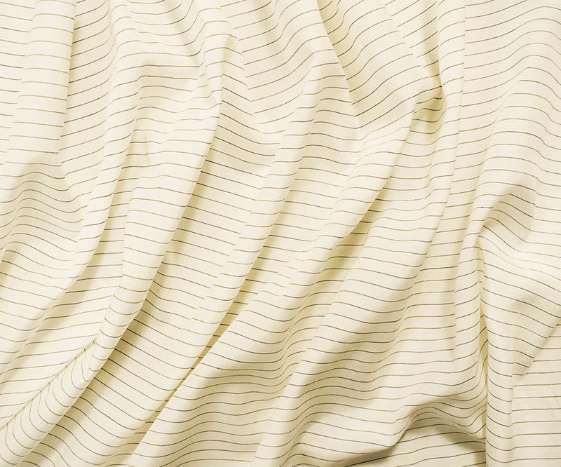 Light Ivory-Black Rayon Japanese Horizontal Pinstripe Lawn Woven Fabric