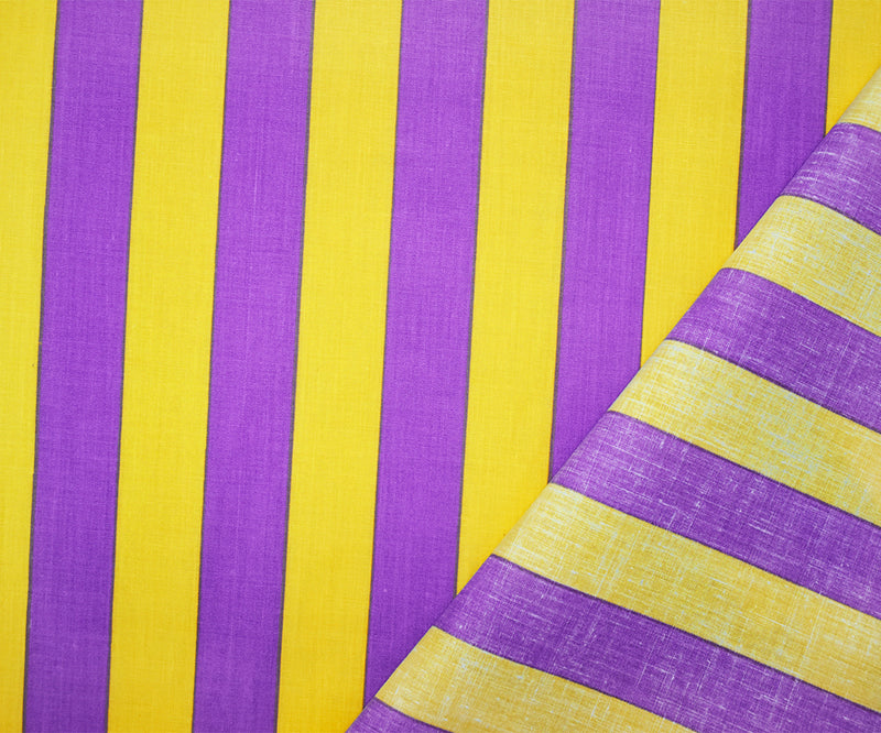 Purple-Yellow Cotton-Poly Japanese Vertical Stripe Printed Woven Fabric