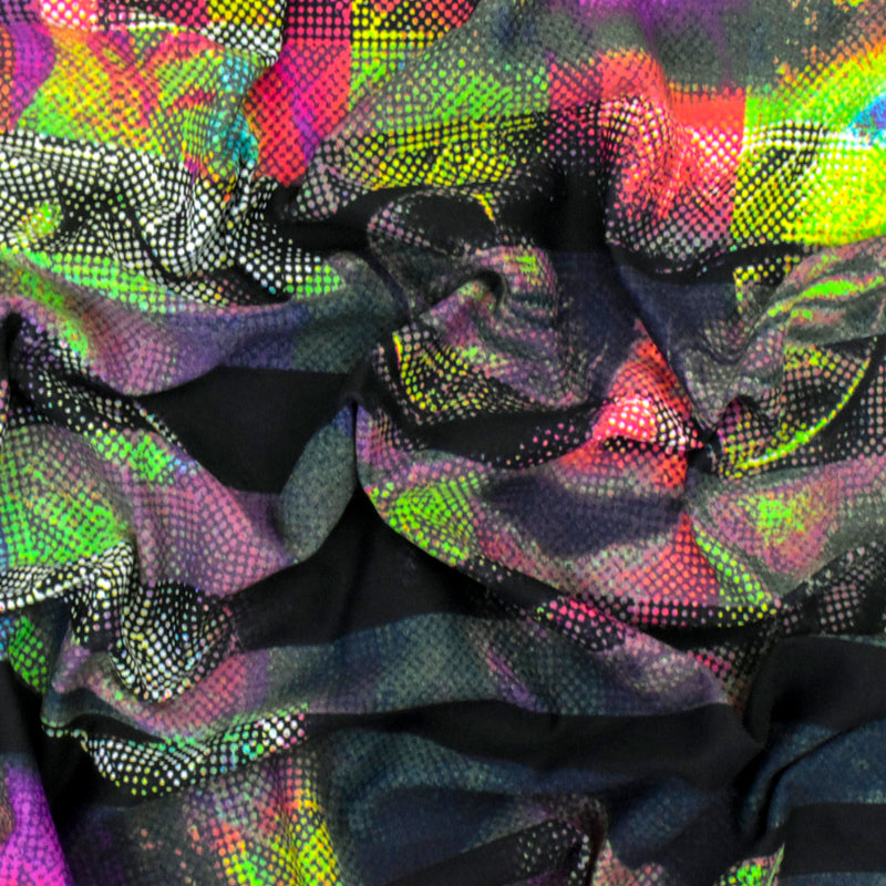 Black-Green-Multi Famous Maker Face Printed Stretch Tricot Swimwear Fabric