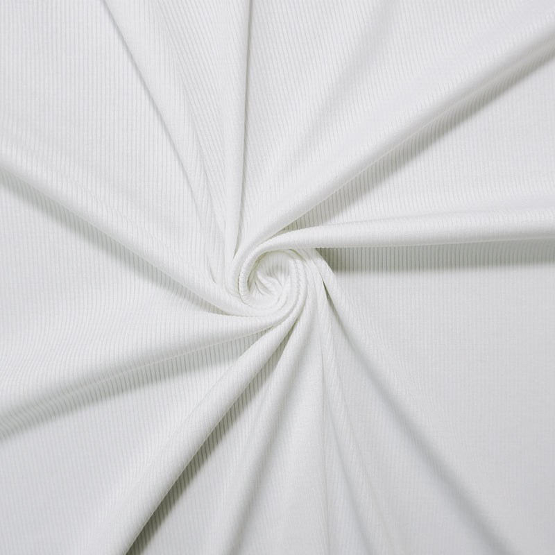 White Famous Maker Poly Spandex Solid Rib Knit Yoga Fabric