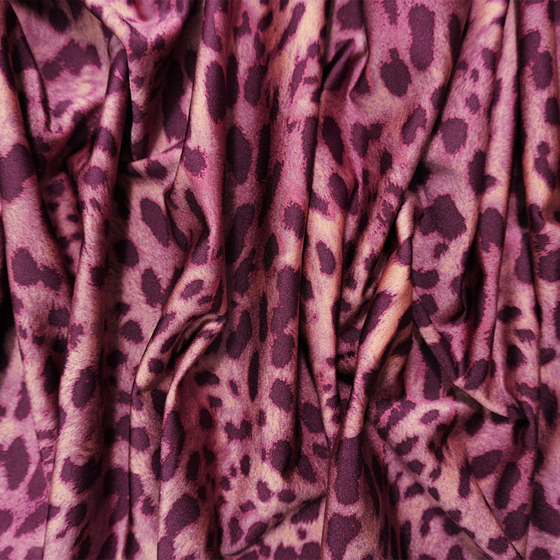 Purple-Pink Famous Maker Nylon Cheeatah Satin Tricot Knit Fabric