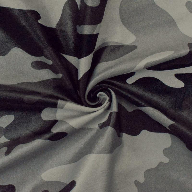 Gray-Black-Multi Famous Maker Camo Print Nylon Tricot Swimwear Knit Fabric
