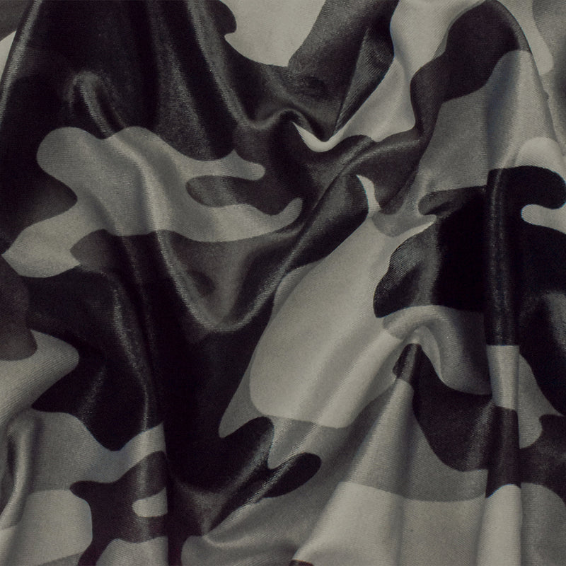 Gray-Black-Multi Famous Maker Camo Print Nylon Tricot Swimwear Knit Fabric