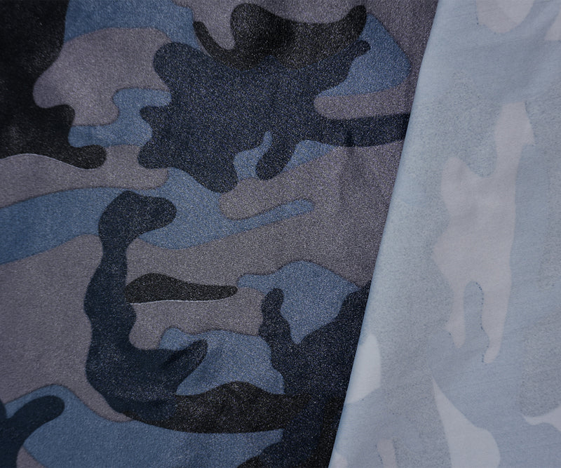 Blue Famous Maker Nylon Camo Printed Satin Tricot Knit Fabric