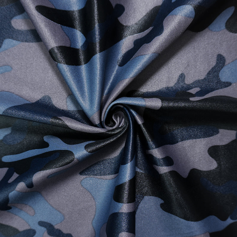 Blue Famous Maker Nylon Camo Printed Satin Tricot Knit Fabric