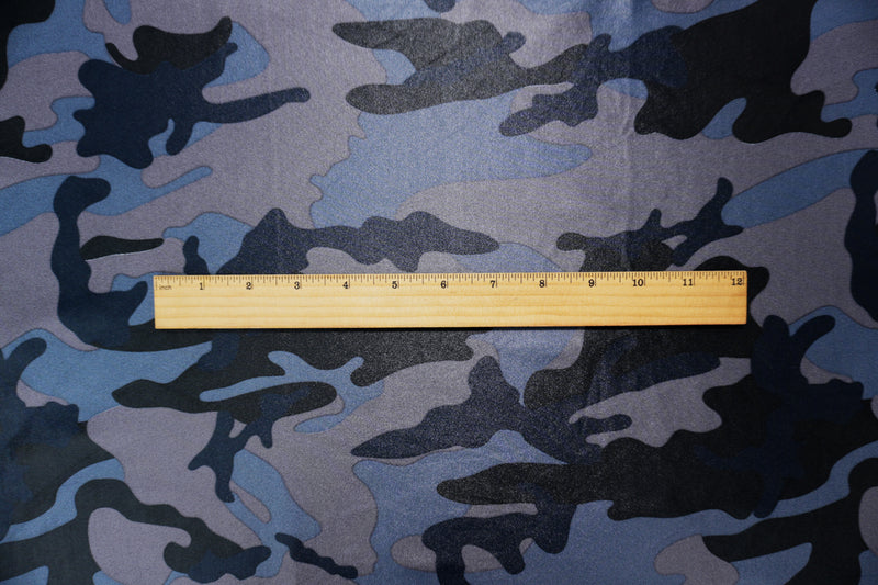 Blue Famous Maker Nylon Camo Printed Satin Tricot Knit Fabric