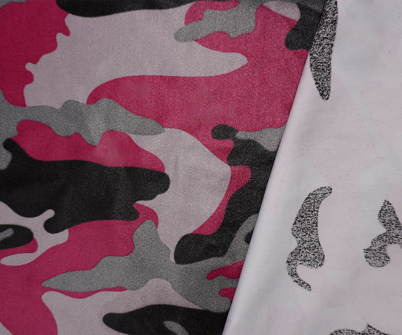 Pink-Gray Famous Maker Nylon Camo Print Satin Tricot Knit Fabric