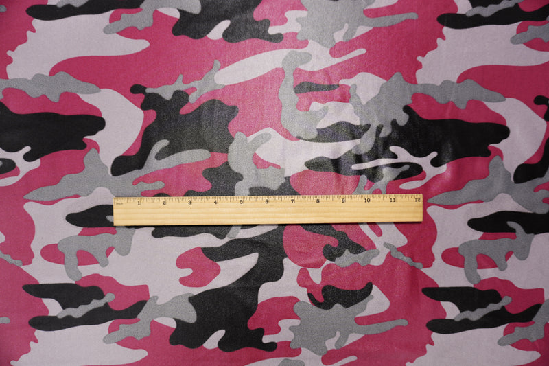 Pink-Gray Famous Maker Nylon Camo Print Satin Tricot Knit Fabric