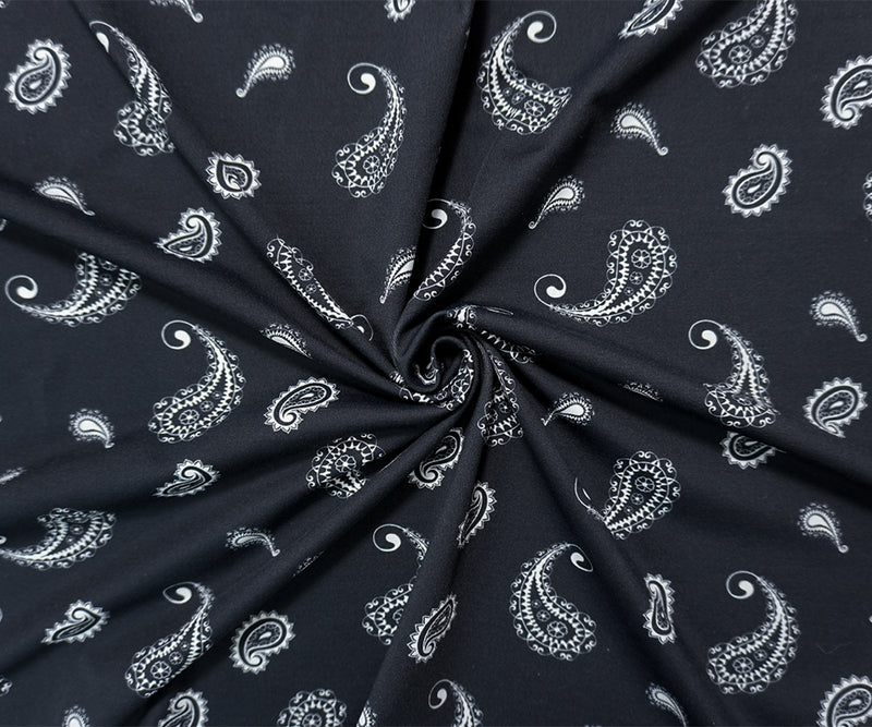 Black-White Famous Maker Nylon Paisley Print Jersey Knit Fabric