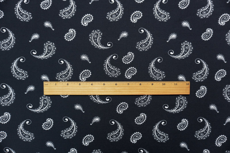 Black-White Famous Maker Nylon Paisley Print Jersey Knit Fabric
