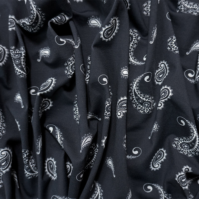 Black-White Famous Maker Nylon Paisley Print Jersey Knit Fabric
