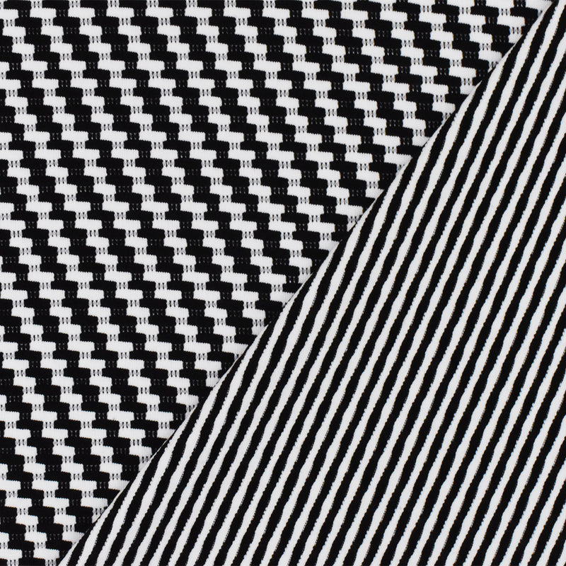 Black-White Famous Maker Twill Patterned Jacquard Activewear Knit Fabric