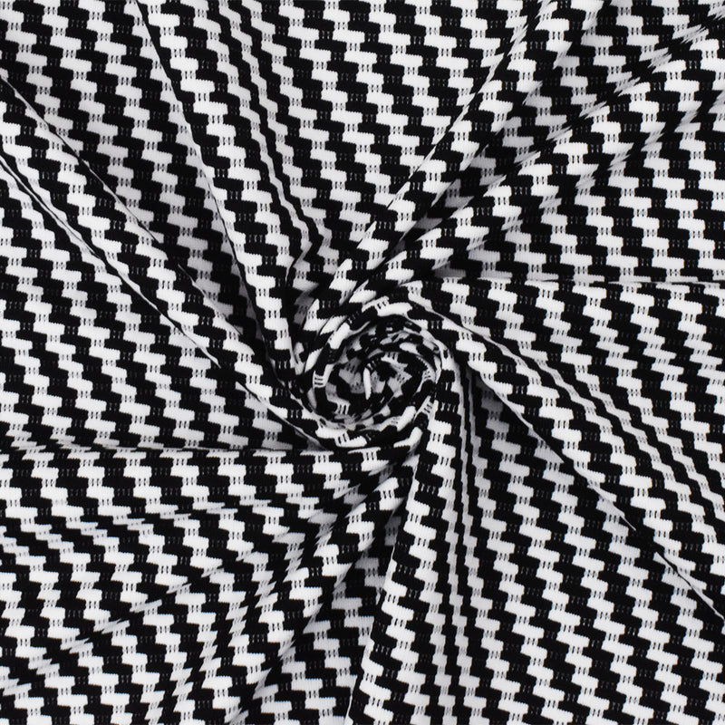 Black-White Famous Maker Twill Patterned Jacquard Activewear Knit Fabric