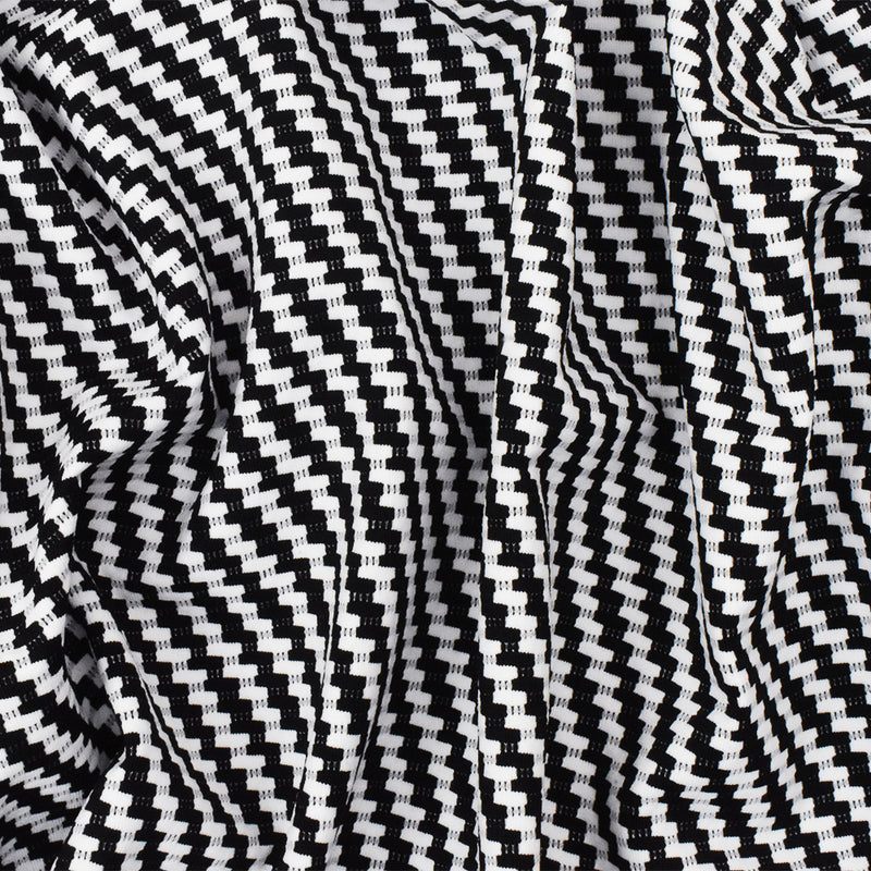 Black-White Famous Maker Twill Patterned Jacquard Activewear Knit Fabric