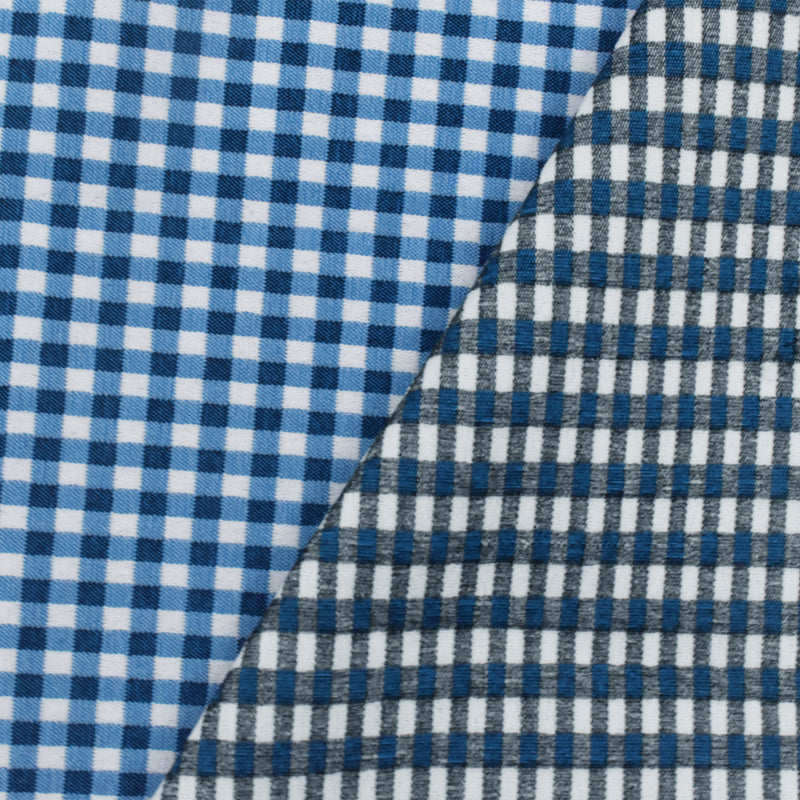 Blue-White-Gray Famous Maker Grid Gingham Double Woven Activewear Fabric