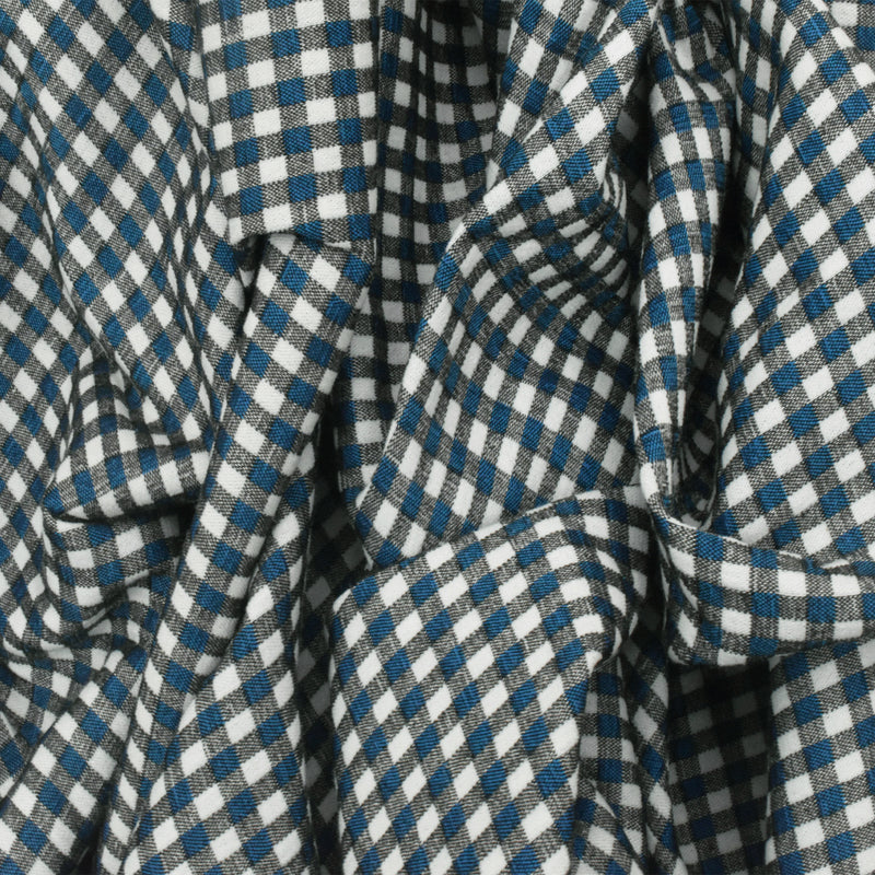 Blue-White-Gray Famous Maker Grid Gingham Double Woven Activewear Fabric