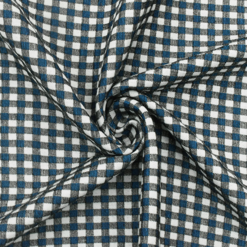 Blue-White-Gray Famous Maker Grid Gingham Double Woven Activewear Fabric