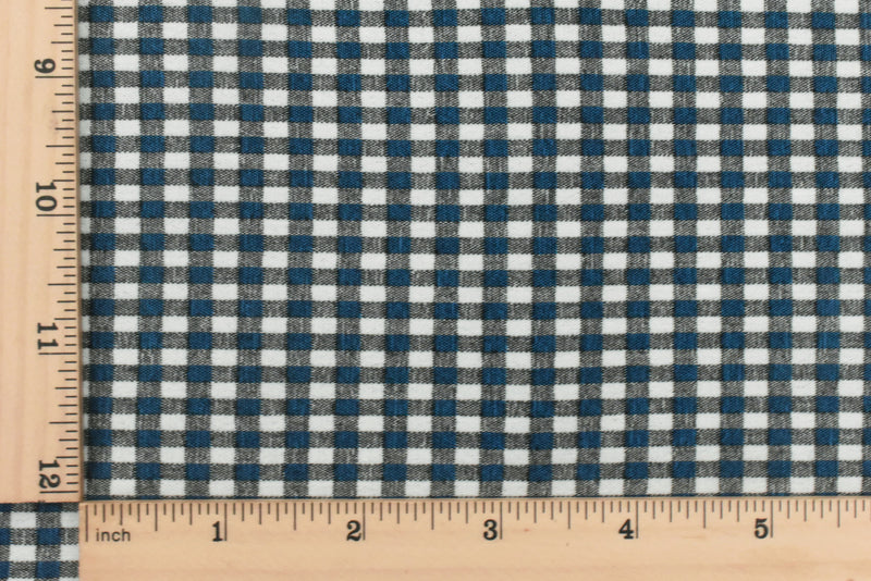 Blue-White-Gray Famous Maker Grid Gingham Double Woven Activewear Fabric