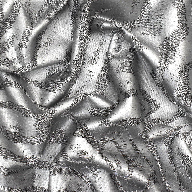Metallic Silver-Black Tiger Printed Stretch Jersey Knit Fabric