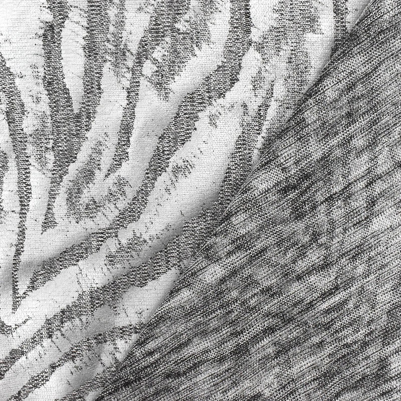 Metallic Silver-Black Tiger Printed Stretch Jersey Knit Fabric