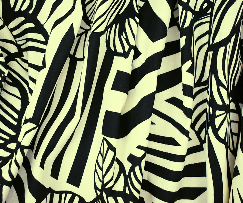 Ivory-Black Abstract Floral Printed Stretch Cotton Poplin Woven Fabric