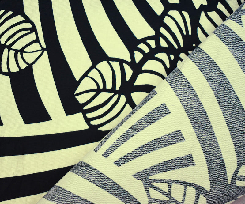 Ivory-Black Abstract Floral Printed Stretch Cotton Poplin Woven Fabric