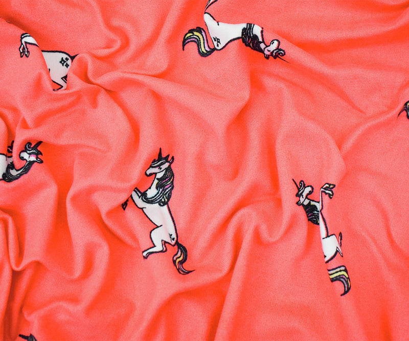 Orange-Multi Unicorn Printed Poly Spandex Super Double Brush ITY Fabric