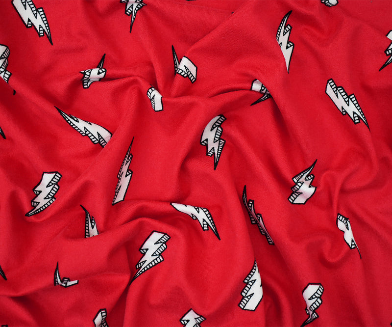 Red-Multi Lightning Printed Poly Spandex Super Double Brush ITY Knit Fabric