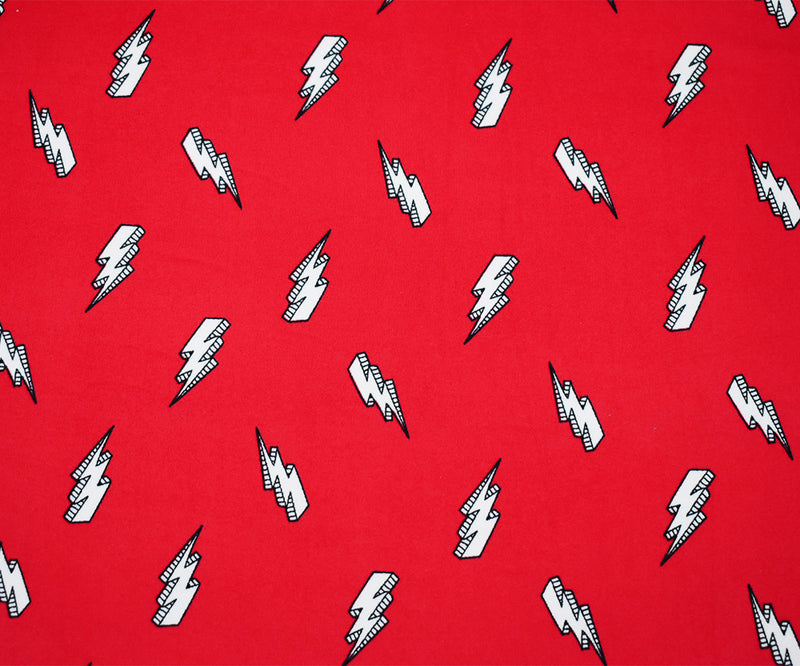 Red-Multi Lightning Printed Poly Spandex Super Double Brush ITY Knit Fabric