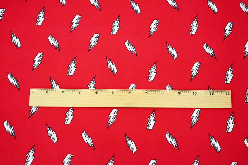 Red-Multi Lightning Printed Poly Spandex Super Double Brush ITY Knit Fabric