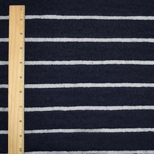 Navy Wool Blend Semi-Opaque Striped Pile Mesh Fabric