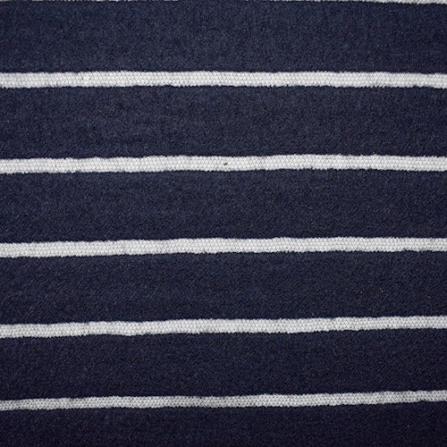 Navy Wool Blend Semi-Opaque Striped Pile Mesh Fabric