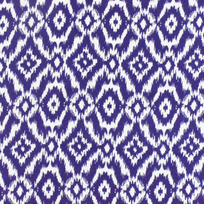 Royal Blue-White Ikat Printed Rayon Crepe Faille Woven Fabric