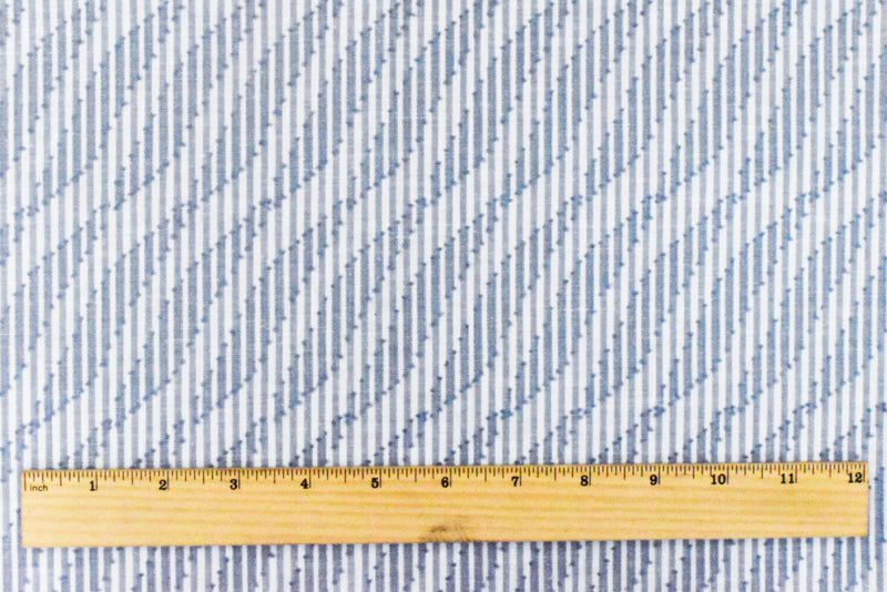 Dusty Blue-White Wave Jacquard Stripe Cotton Shirting Fabric