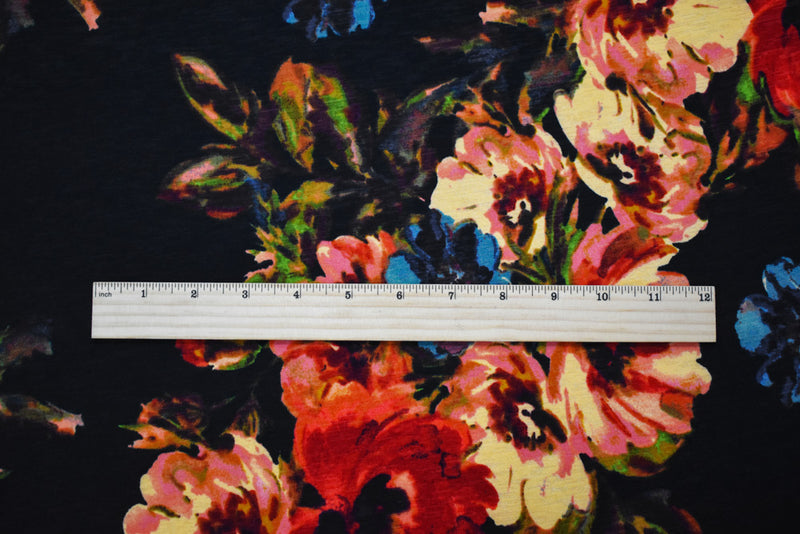 Black-Multi Poly Floral Print Stretch Spandex Onion Skin Jersey Knit Fabric