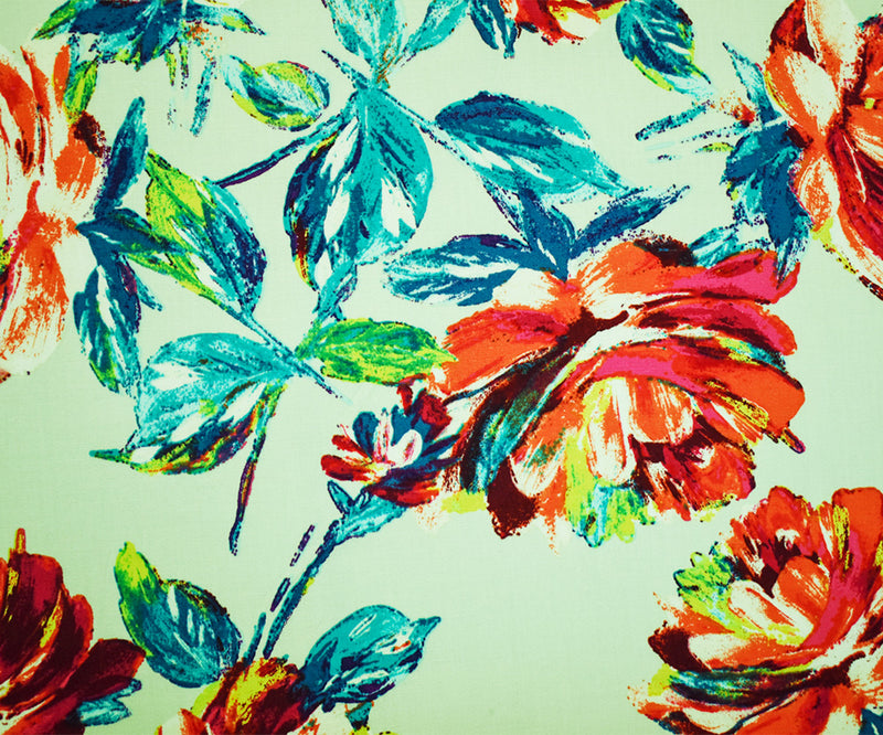 Mint Green-Multi Cotton Floral Print Stretch Spandex Poplin Woven Fabric