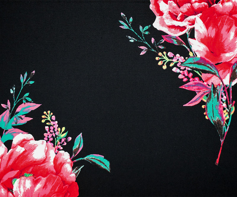 Pink-Black-Multi Cotton Floral Print Stretch Spandex Poplin Woven Fabric