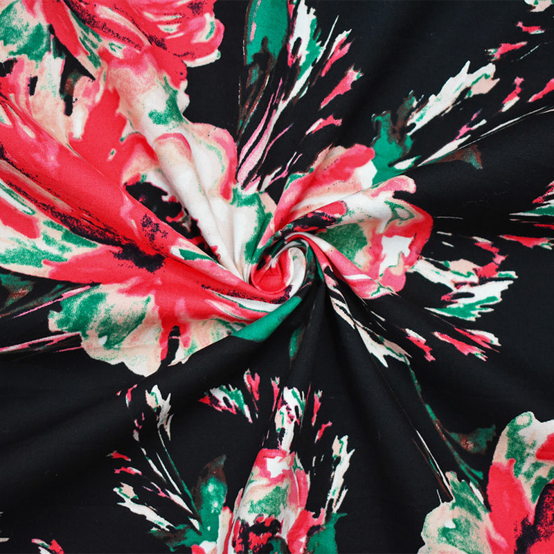 Black-Pink-Multi Cotton Stretch Spandex Floral Print Poplin Woven Fabric