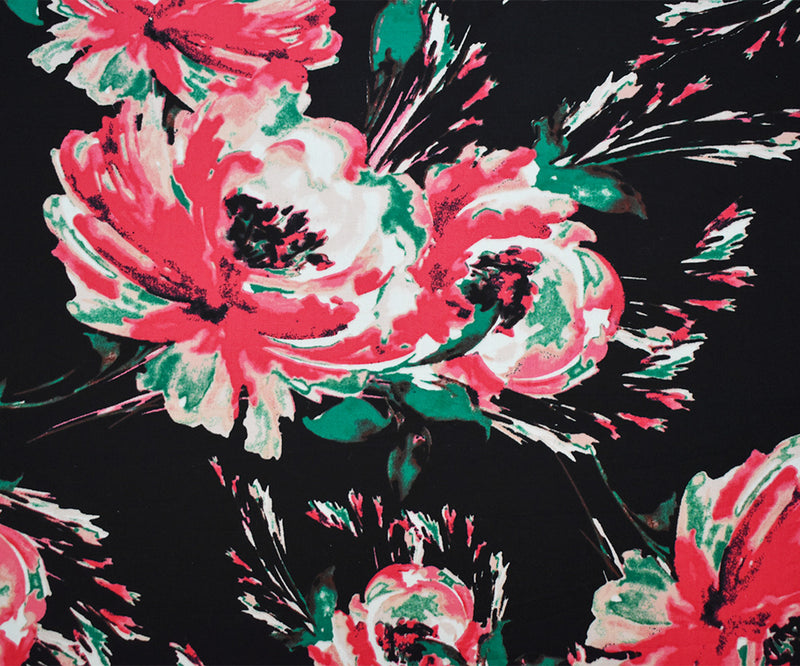 Black-Pink-Multi Cotton Stretch Spandex Floral Print Poplin Woven Fabric
