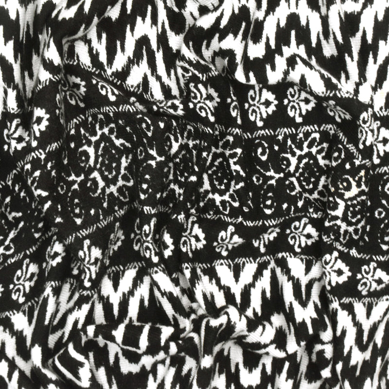 Black-White Pillar And Aztec Printed Rayon Stretch Jersey Knit Fabric