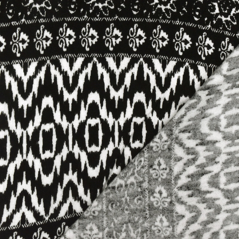 Black-White Pillar And Aztec Printed Rayon Stretch Jersey Knit Fabric