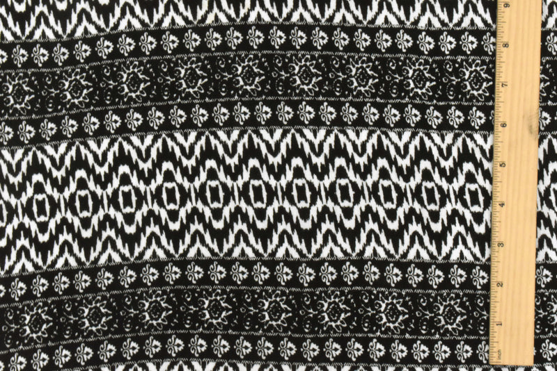 Black-White Pillar And Aztec Printed Rayon Stretch Jersey Knit Fabric