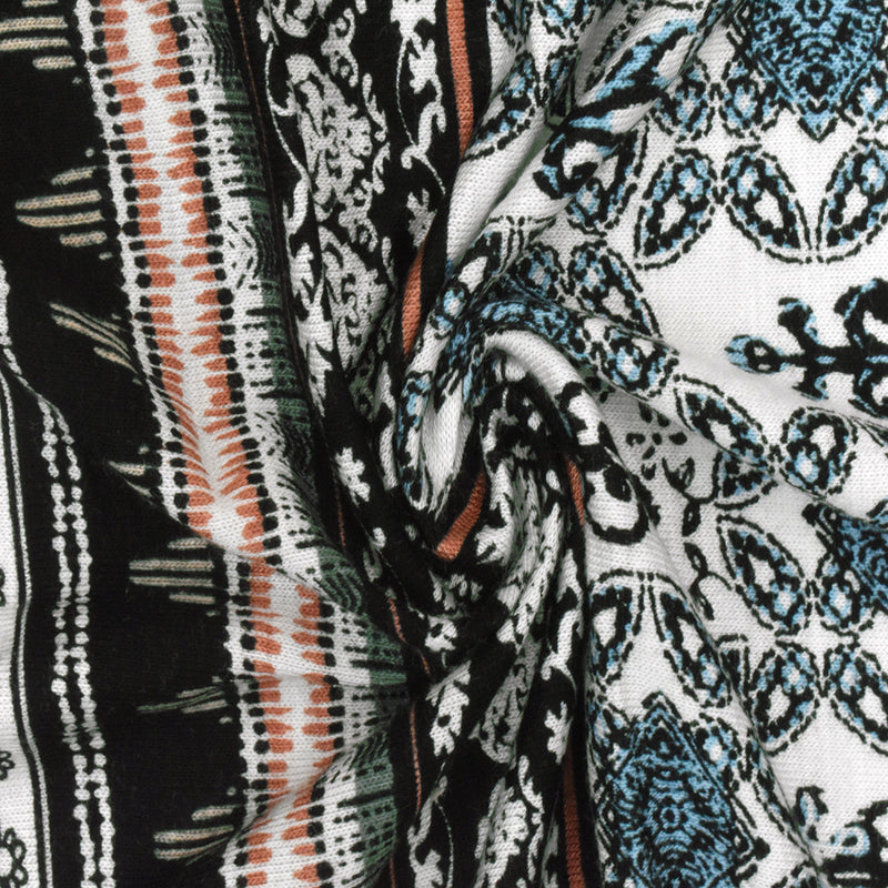 Black-Green-Multi Moroccan Stripe Printed Rayon Stretch Jersey Knit Fabric