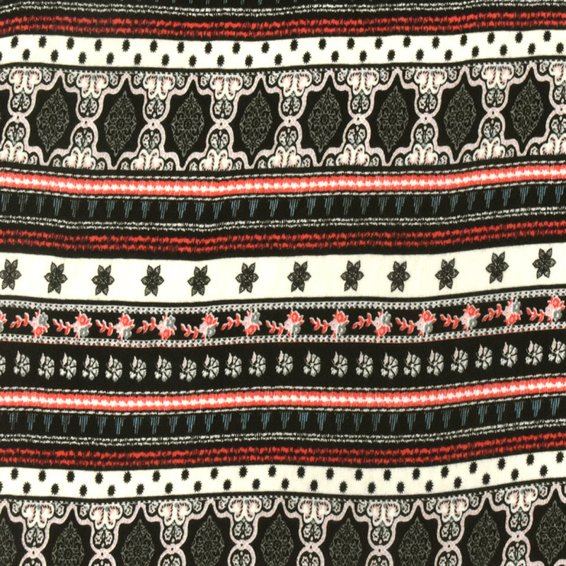 Black-Ivory-Multi Moroccan Stripe Printed Stretch Rayon Jersey Knit Fabric