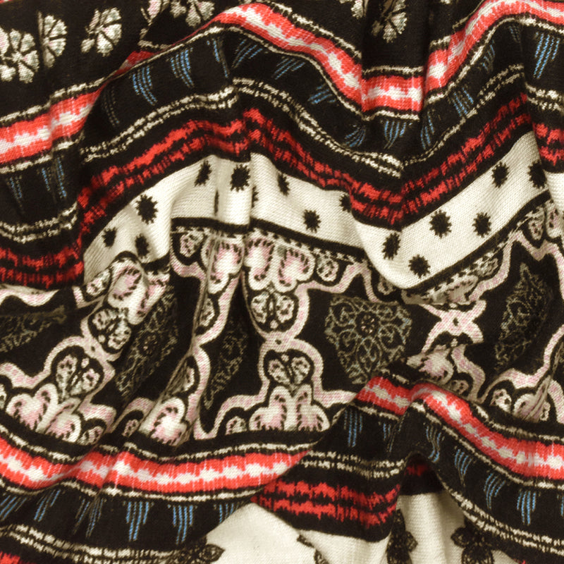 Black-Ivory-Multi Moroccan Stripe Printed Stretch Rayon Jersey Knit Fabric