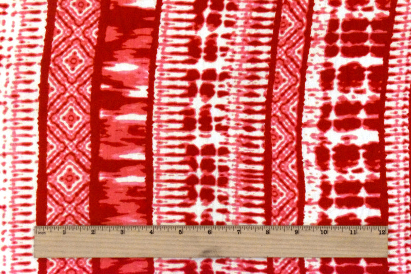 Ivory-Pink Tie Dye And Aztec Stripe Printed Rayon Stretch Jersey Knit Fabric