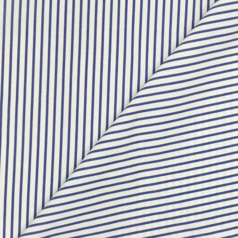 Ultramarine Blue-White Stripe Polyester Shirting Woven Fabric