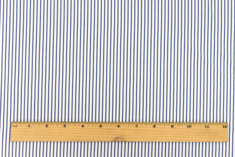 Ultramarine Blue-White Stripe Polyester Shirting Woven Fabric