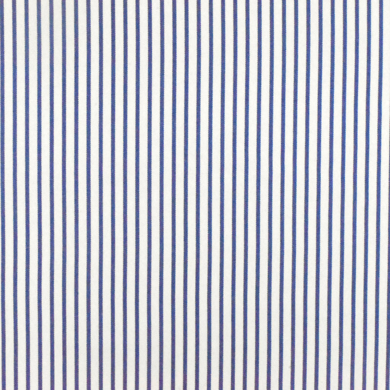 Ultramarine Blue-White Stripe Polyester Shirting Woven Fabric